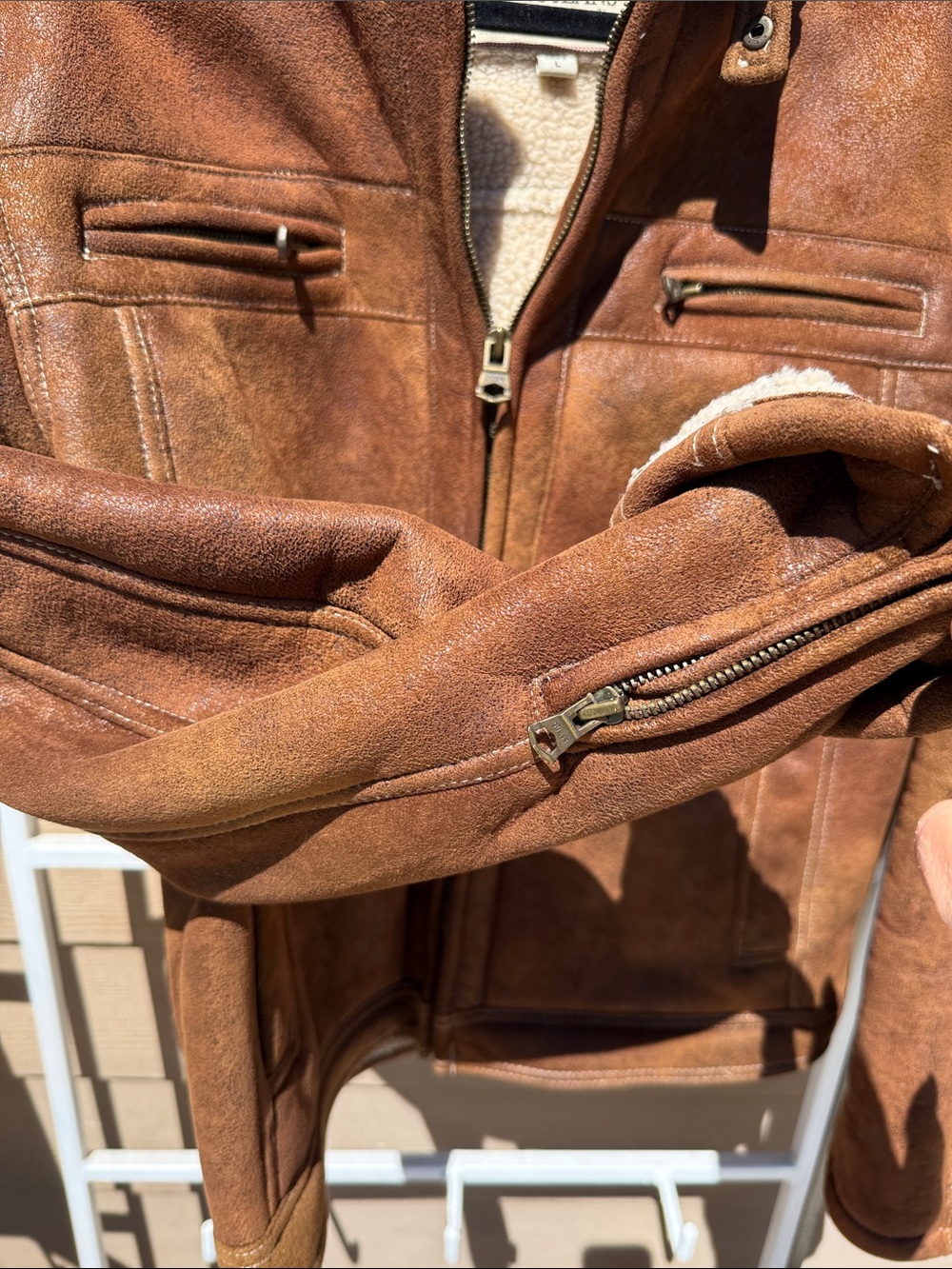 Guess Y2K New Unisex Brown Faux Suede Bomber Jacket with Shearling/ pockets "L" - Picture 7 of 17